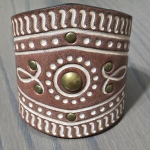 Brown Leather Cuff Bracelet with Brass Accents